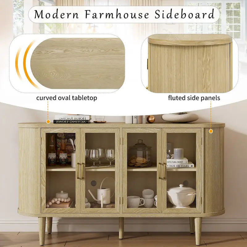 Buffet de style campagnard avec portes vitrées et étagères réglables