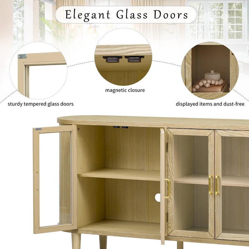 Buffet de style campagnard avec portes vitrées et étagères réglables