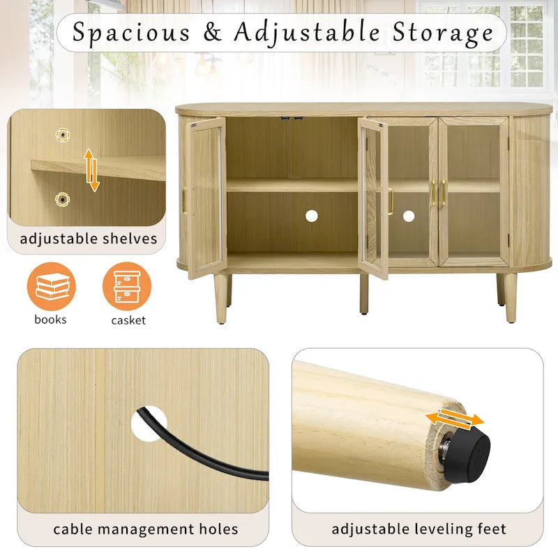 Buffet de style campagnard avec portes vitrées et étagères réglables