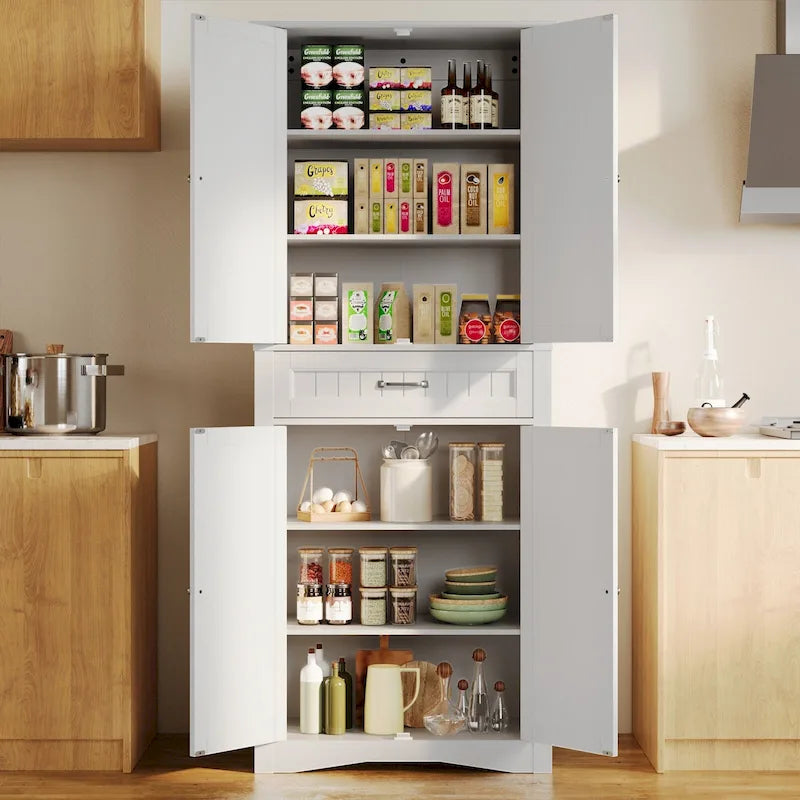 Armoire de rangement pour garde-manger de cuisine 71, meuble de rangement autoportant avec 4 portes et 4 étagères réglables