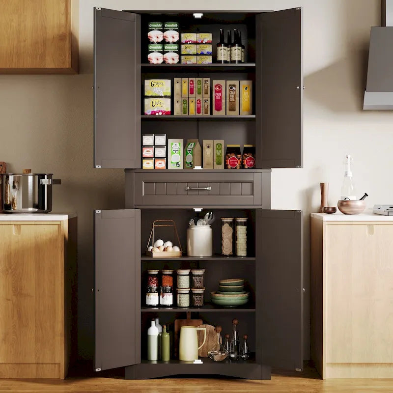 Armoire de rangement pour garde-manger de cuisine 71, meuble de rangement autoportant avec 4 portes et 4 étagères réglables
