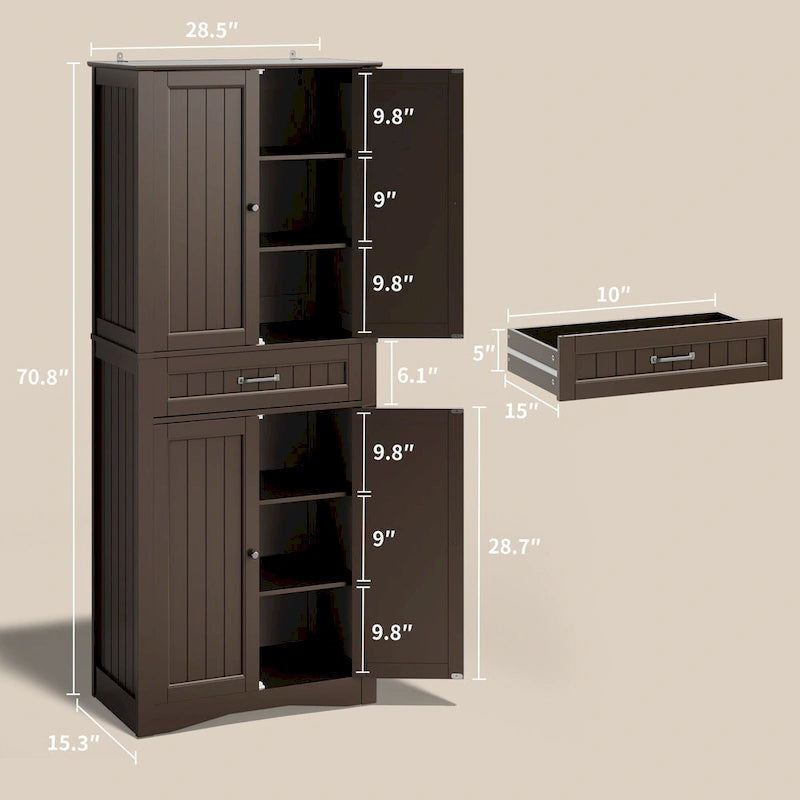 Armoire de rangement pour garde-manger de cuisine 71, meuble de rangement autoportant avec 4 portes et 4 étagères réglables