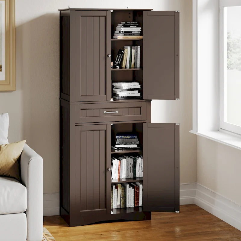 Armoire de rangement pour garde-manger de cuisine 71, meuble de rangement autoportant avec 4 portes et 4 étagères réglables