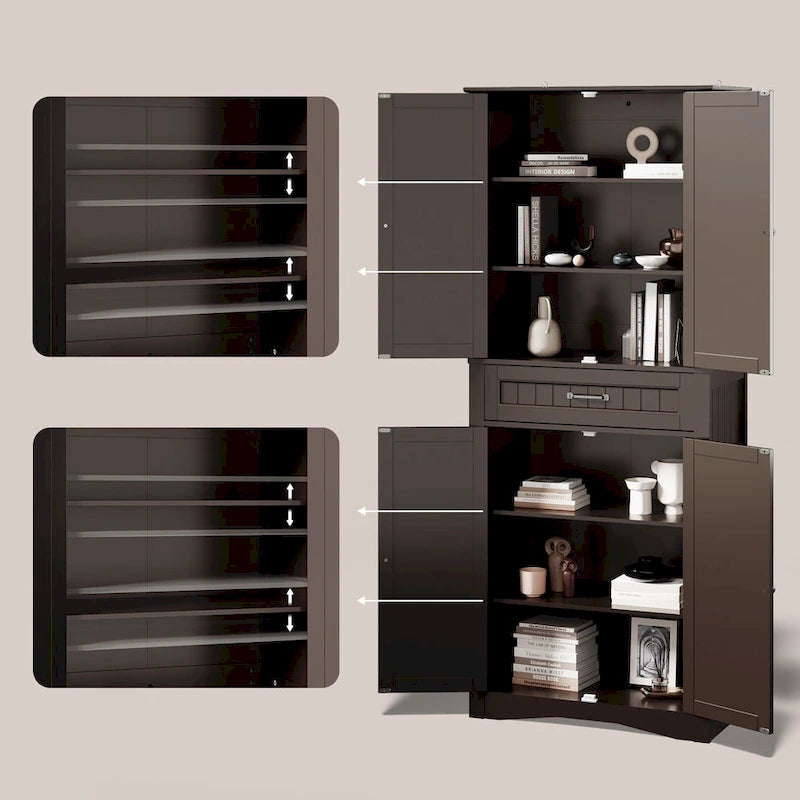 Armoire de rangement pour garde-manger de cuisine 71, meuble de rangement autoportant avec 4 portes et 4 étagères réglables
