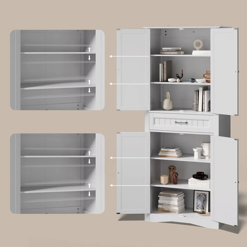 Armoire de rangement pour garde-manger de cuisine 71, meuble de rangement autoportant avec 4 portes et 4 étagères réglables