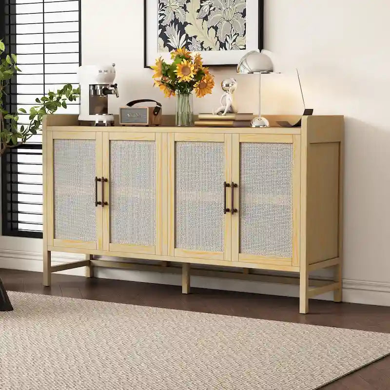 Buffet rustique avec portes décoratives en rotin