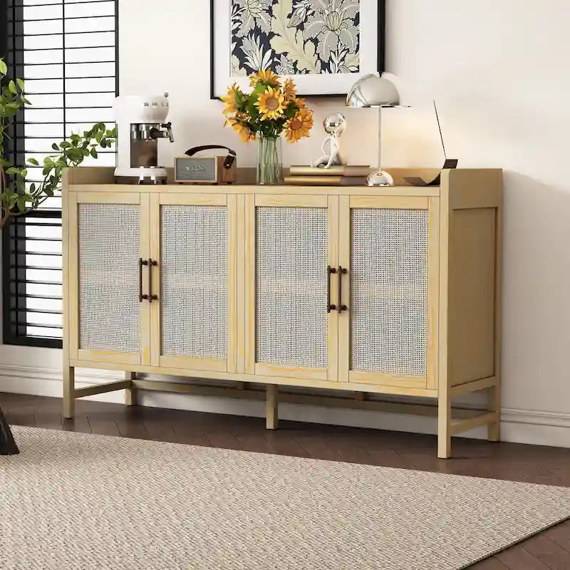 Buffet rustique avec portes décoratives en rotin