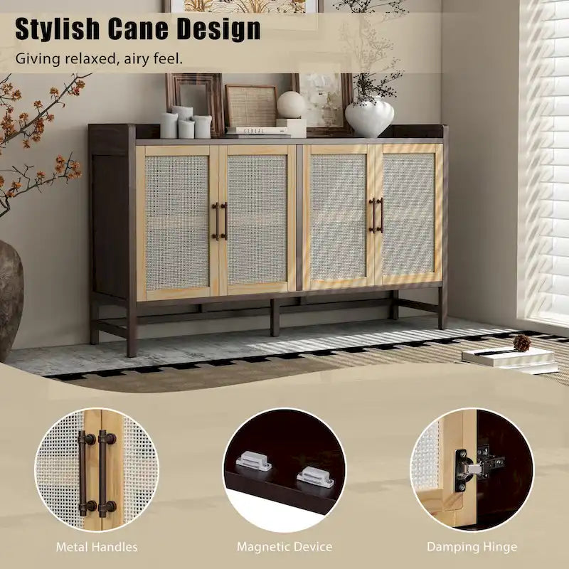 Buffet rustique avec portes décoratives en rotin