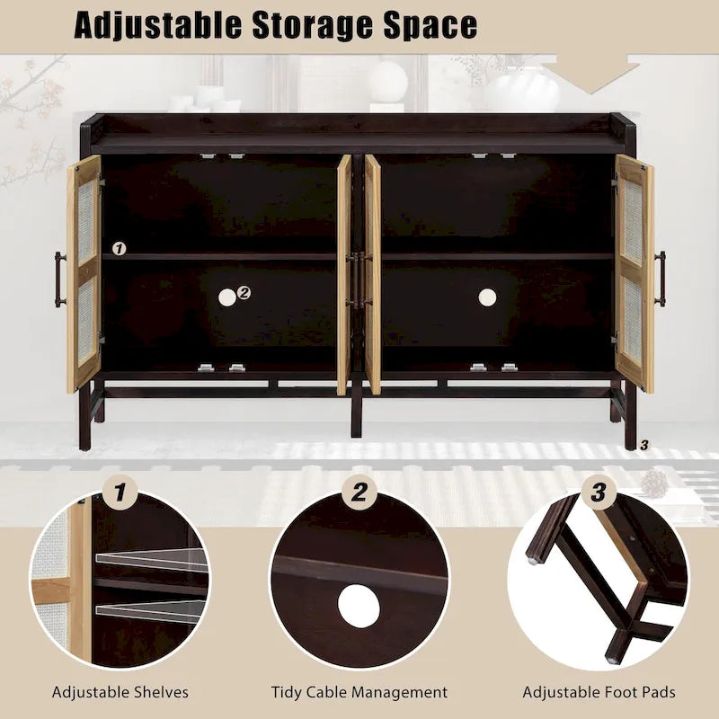 Buffet rustique avec portes décoratives en rotin