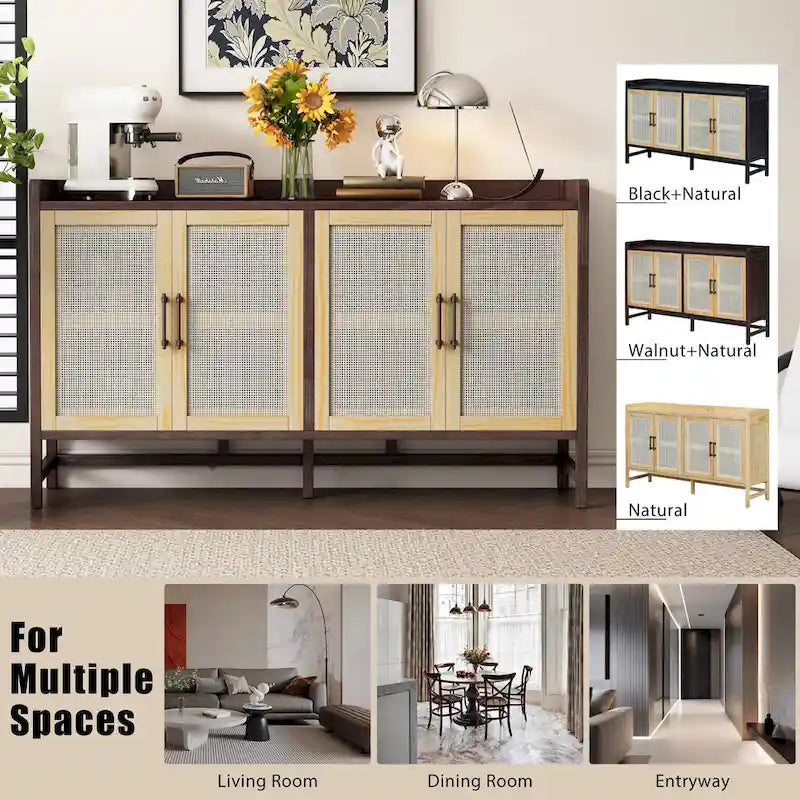 Buffet rustique avec portes décoratives en rotin