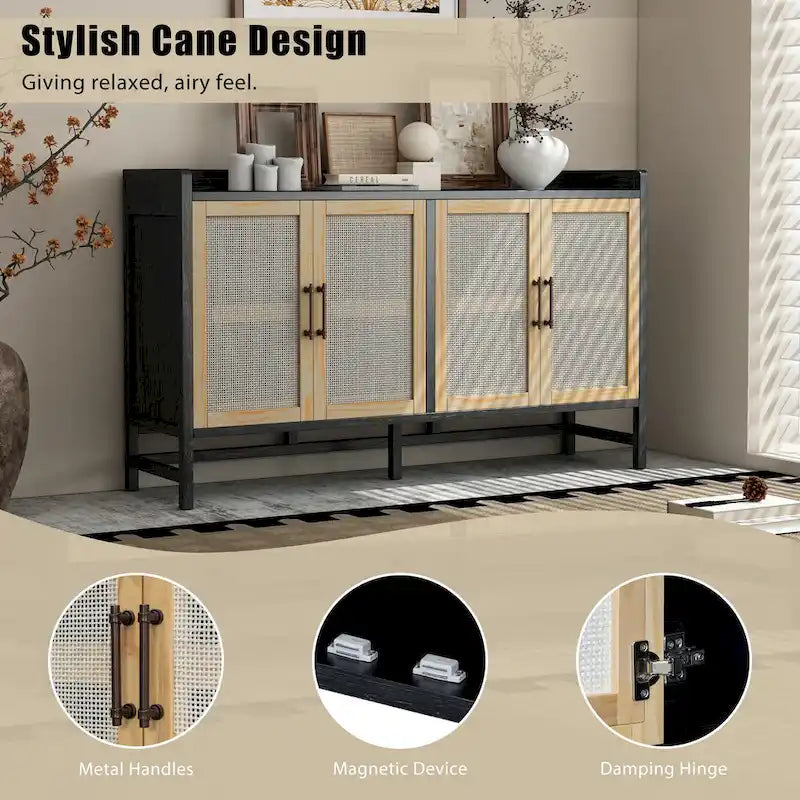 Buffet rustique avec portes décoratives en rotin