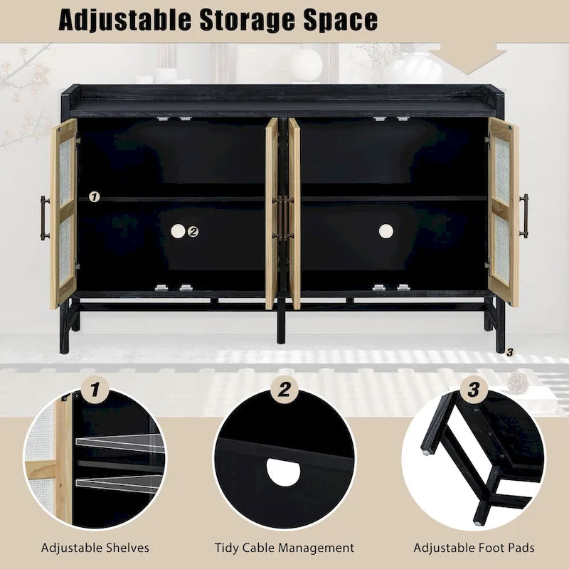 Buffet rustique avec portes décoratives en rotin