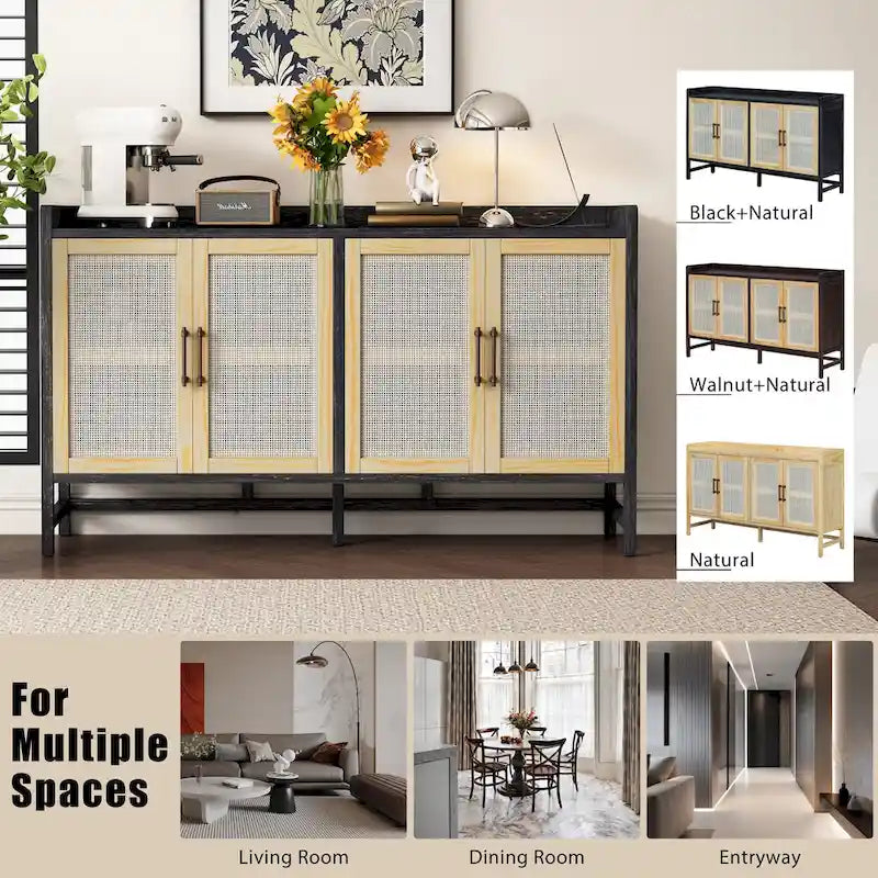Buffet rustique avec portes décoratives en rotin