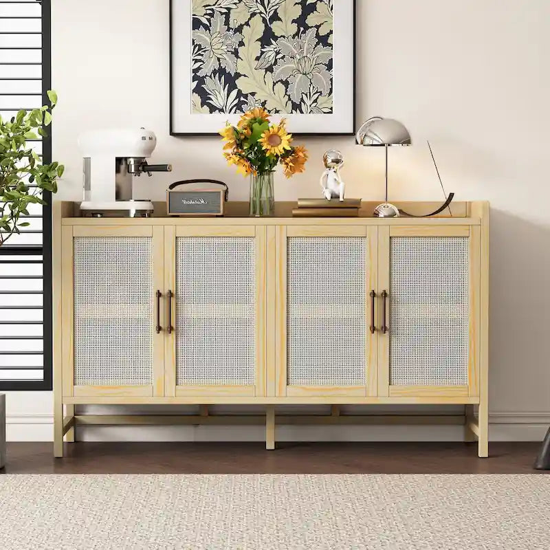 Buffet rustique avec portes décoratives en rotin
