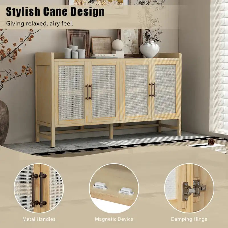 Buffet rustique avec portes décoratives en rotin