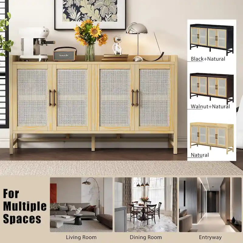 Buffet rustique avec portes décoratives en rotin