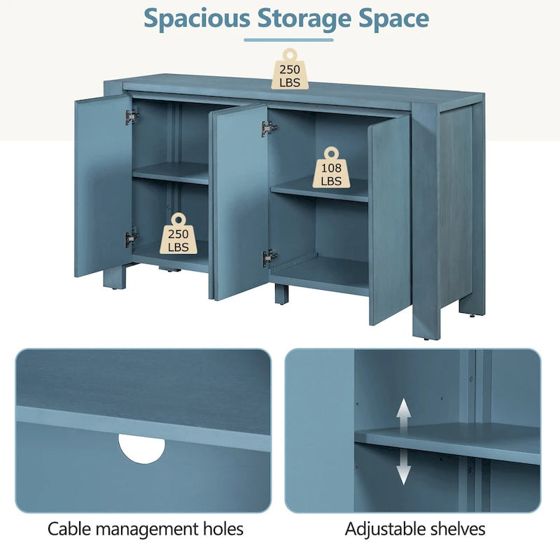 Buffet à 4 portes avec étagères réglables et finition vieillie