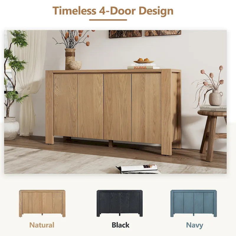 Buffet à 4 portes avec étagères réglables et finition vieillie