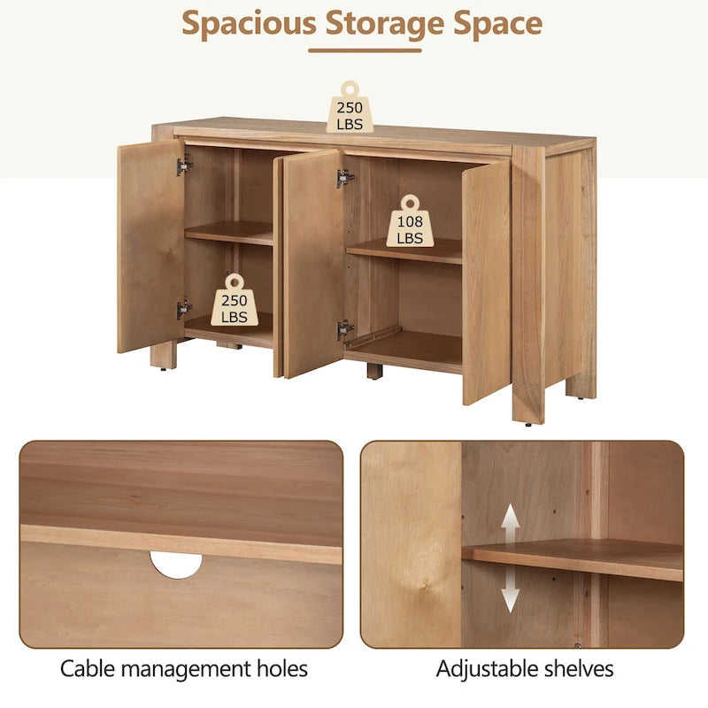 Buffet à 4 portes avec étagères réglables et finition vieillie