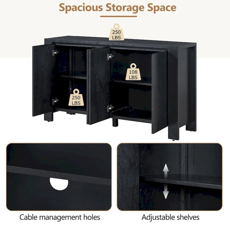 Buffet à 4 portes avec étagères réglables et finition vieillie