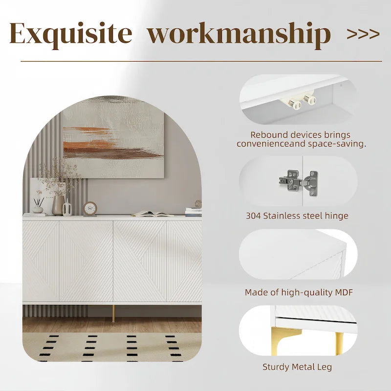 Buffet à 4 portes avec panneaux sculptés et étagères réglables