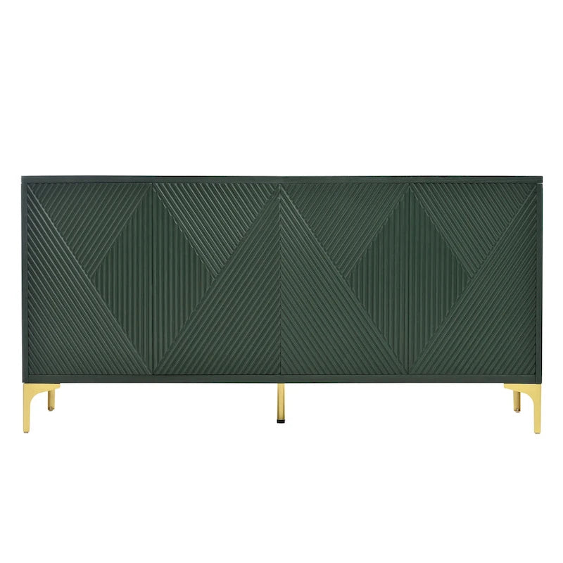 Buffet à 4 portes avec panneaux sculptés et étagères réglables