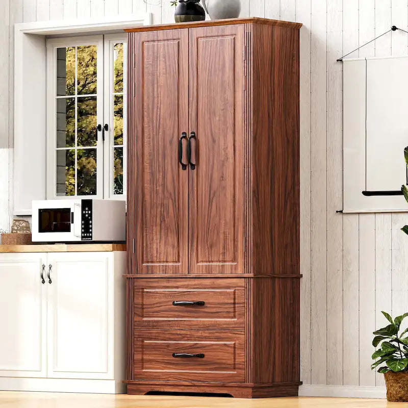 Armoire de cuisine haute de 71 pouces, meuble de rangement autoportant avec 2 tiroirs, vaisselier de cuisine