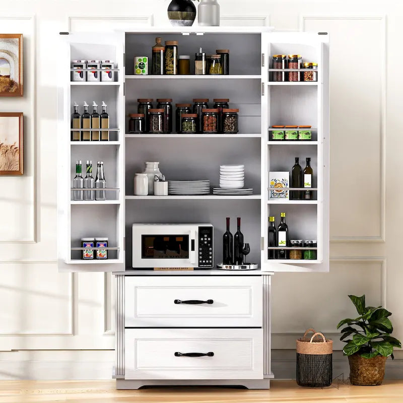 Armoire de cuisine haute de 71 pouces, meuble de rangement autoportant avec 2 tiroirs, vaisselier de cuisine