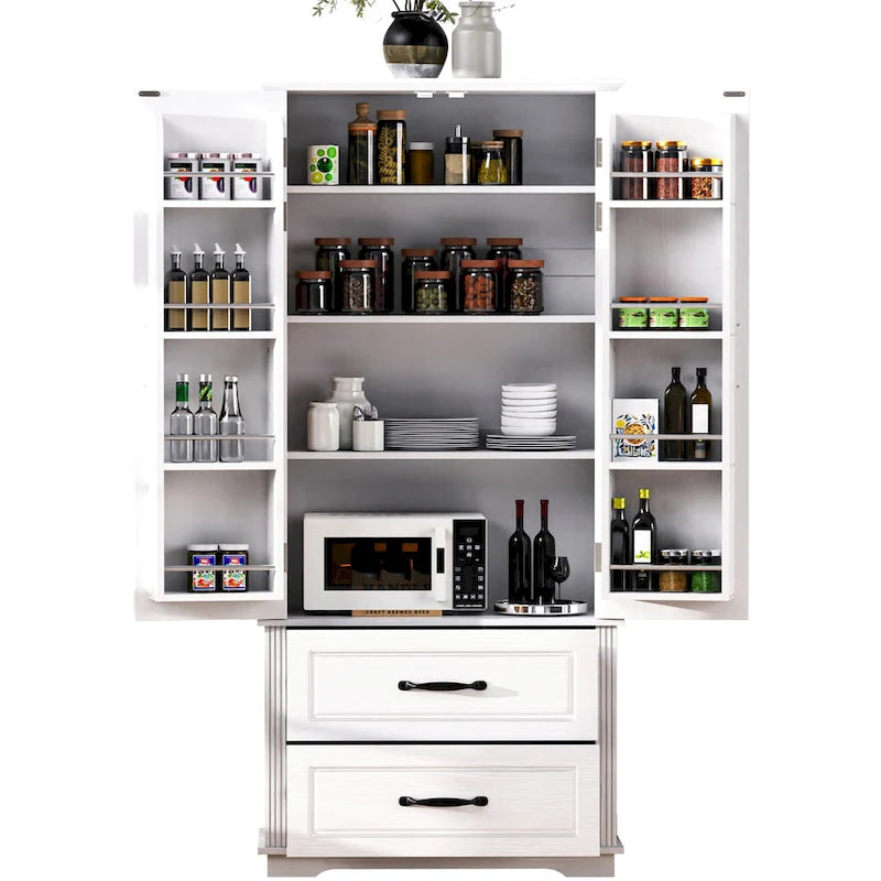 Armoire de cuisine haute de 71 pouces, meuble de rangement autoportant avec 2 tiroirs, vaisselier de cuisine