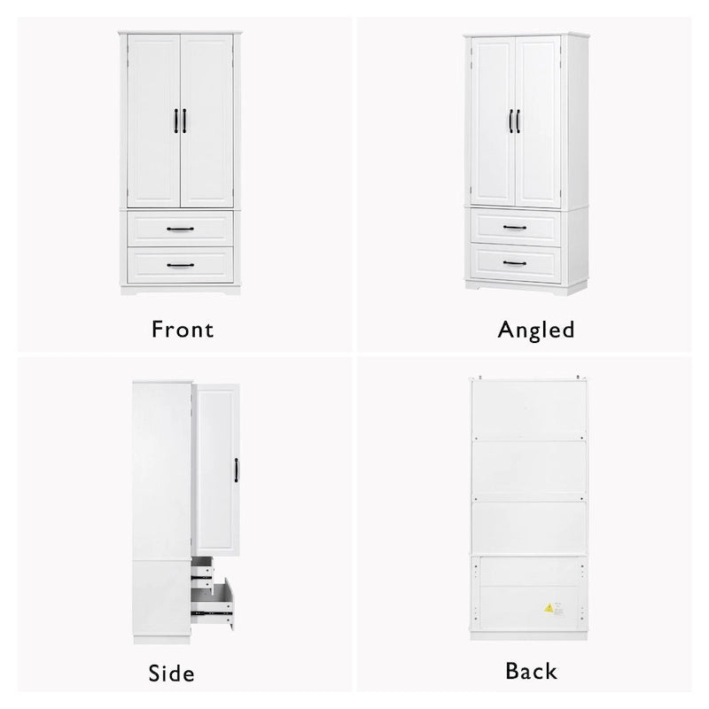 Armoire de cuisine haute de 71 pouces, meuble de rangement autoportant avec 2 tiroirs, vaisselier de cuisine