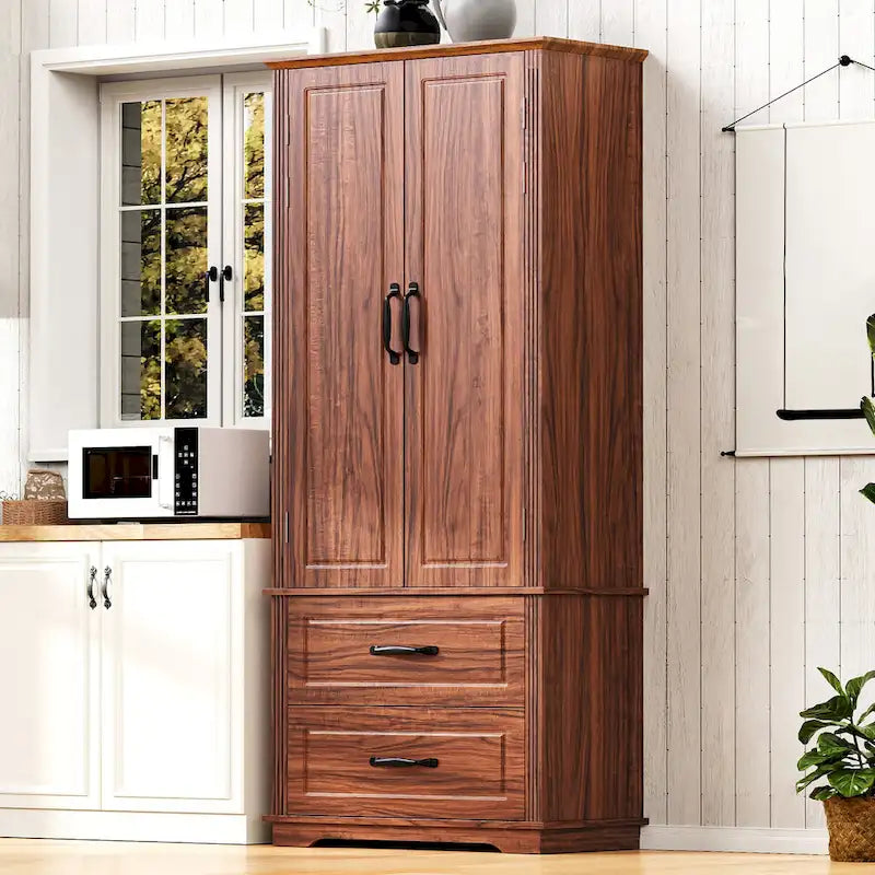 Armoire de cuisine haute de 71 pouces, meuble de rangement autoportant avec 2 tiroirs, vaisselier de cuisine