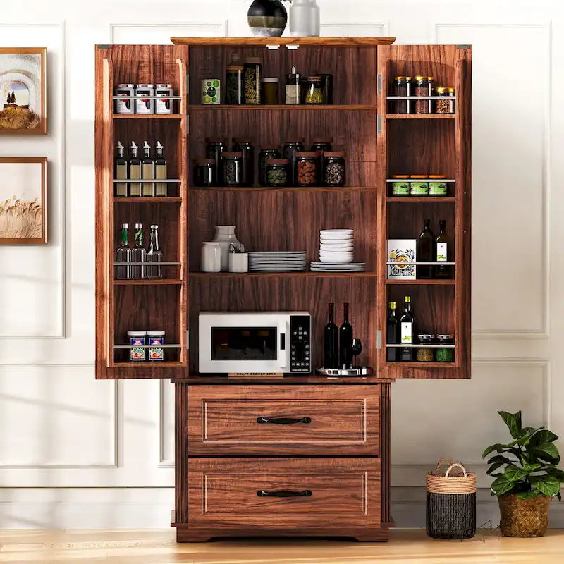 Armoire de cuisine haute de 71 pouces, meuble de rangement autoportant avec 2 tiroirs, vaisselier de cuisine