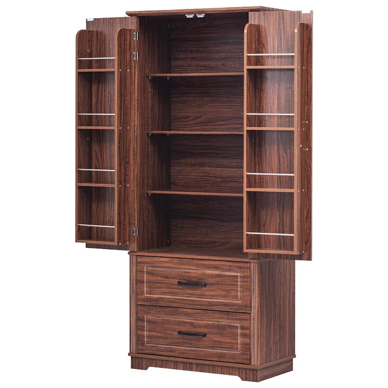 Armoire de cuisine haute de 71 pouces, meuble de rangement autoportant avec 2 tiroirs, vaisselier de cuisine