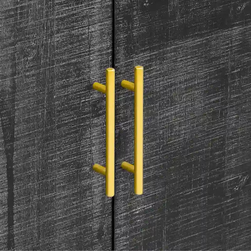 Buffet en bois à 4 portes, style incurvé, avec poignées dorées et séparateurs réglables.