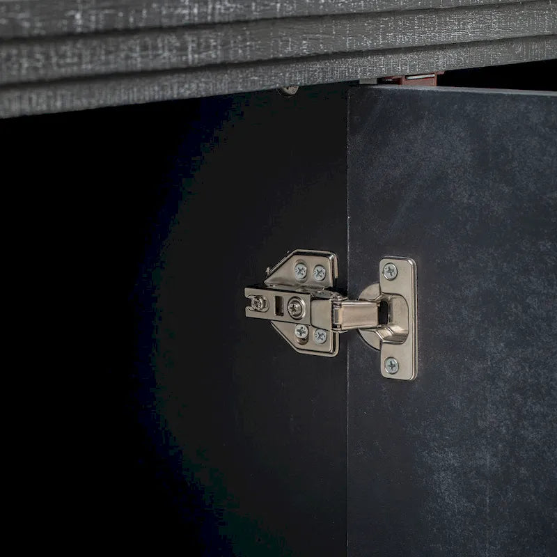 Buffet en bois à 4 portes, style incurvé, avec poignées dorées et séparateurs réglables.