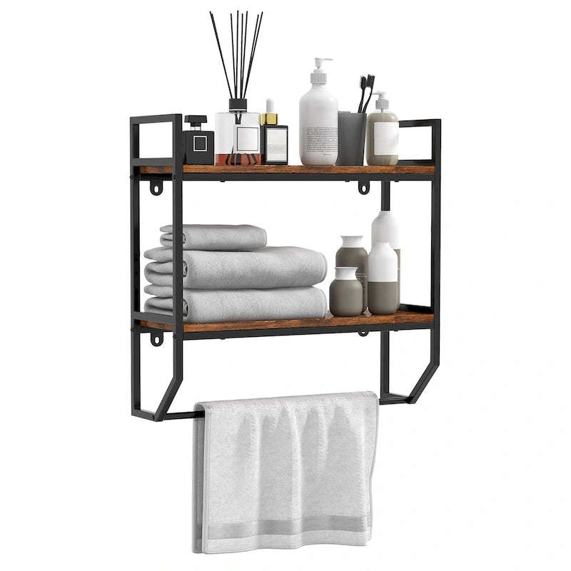 Étagère murale de salle de bain Gymax, style industriel, à 2 niveaux avec