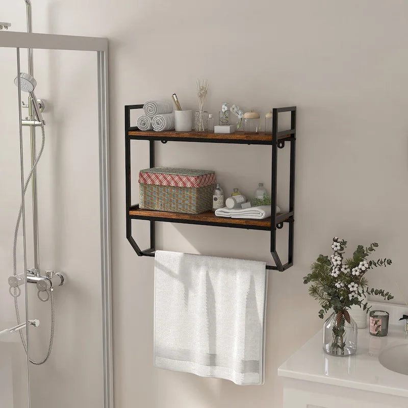 Étagère murale de salle de bain Gymax, style industriel, à 2 niveaux avec