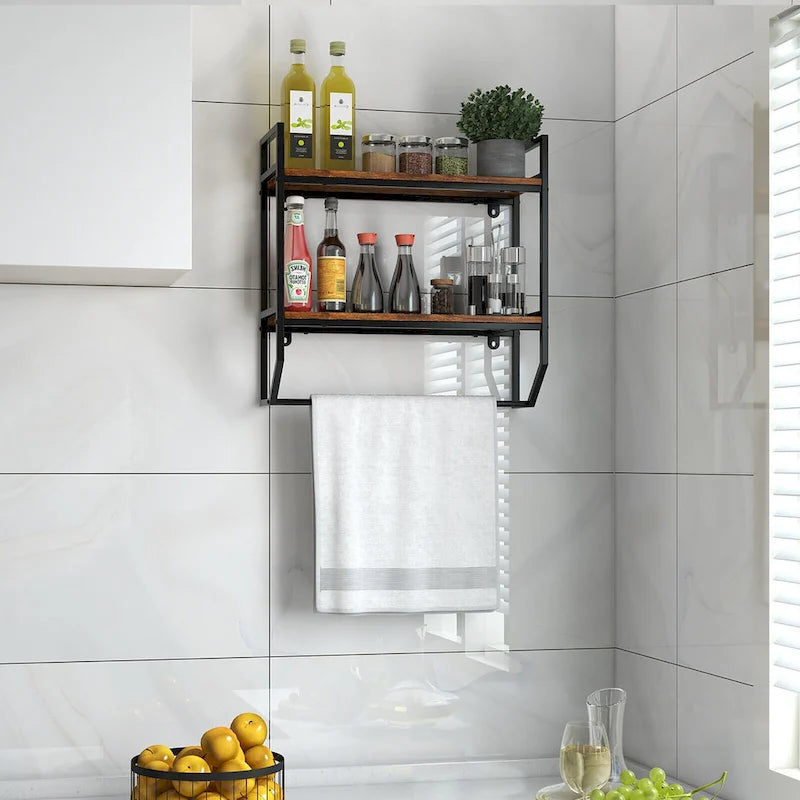 Étagère murale de salle de bain Gymax, style industriel, à 2 niveaux avec