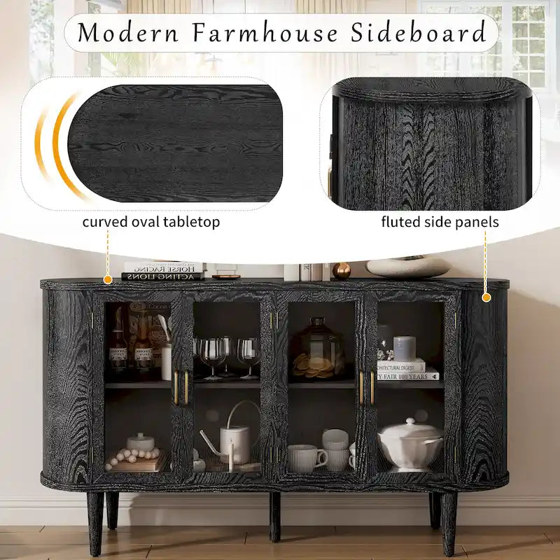 Buffet de style campagnard, meuble de rangement en bois, armoire bar à café, vitrine avec portes vitrées et étagères réglables