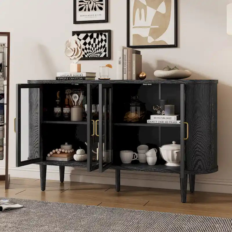 Buffet de style campagnard, meuble de rangement en bois, armoire bar à café, vitrine avec portes vitrées et étagères réglables