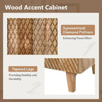 Meuble d'appoint en bois avec rangement, meuble de rangement rustique en bois de manguier avec design cannelé et étagère réglable