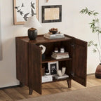 Meuble d'appoint en bois avec rangement, meuble de rangement rustique en bois de manguier avec design cannelé et étagère réglable