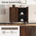 Meuble d'appoint en bois avec rangement, meuble de rangement rustique en bois de manguier avec design cannelé et étagère réglable