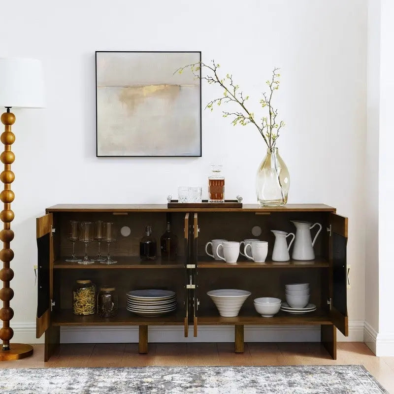 Buffet/meuble de rangement style Mid-Century Modern de 60 pouces avec rangement pour une organisation élégante de la maison