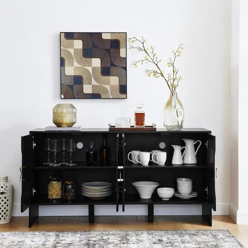 Buffet/meuble de rangement style Mid-Century Modern de 60 pouces avec rangement pour une organisation élégante de la maison