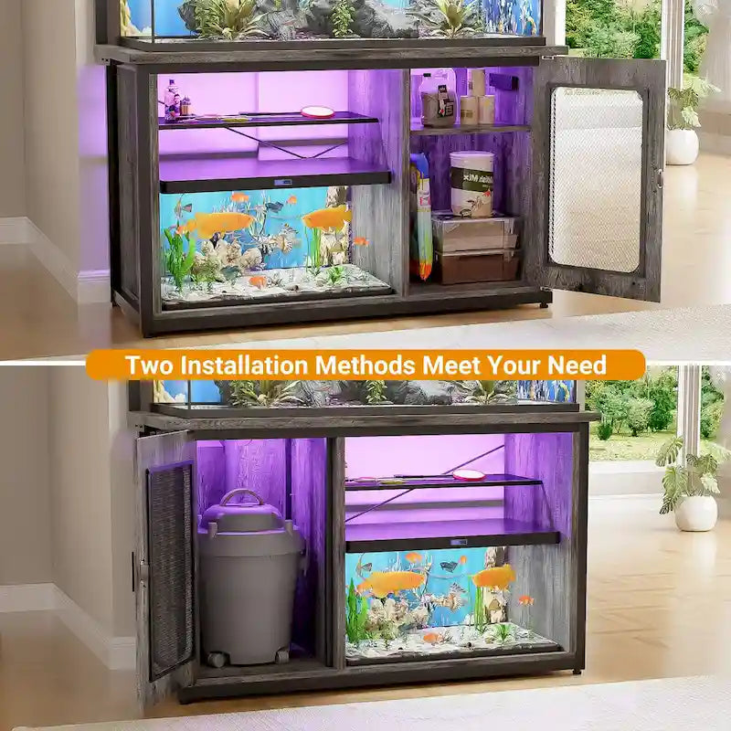 Support robuste pour aquarium avec meuble réversible, pour aquarium de 55 à 75 gallons, avec prises électriques et éclairage LED.
