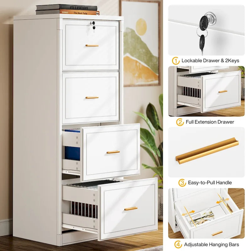 Classeur à 4 tiroirs avec serrure pour dossiers de format A4/Lettre/Légal