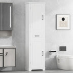 Meuble de salle de bain autoportant polyvalent avec étagères réglables et multiples options de rangement