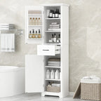 Meuble de salle de bain autoportant polyvalent avec étagères réglables et multiples options de rangement