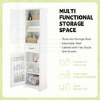 Meuble de salle de bain autoportant polyvalent avec étagères réglables et multiples options de rangement